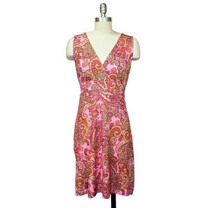 Anni Kuan Vintage Y2K Dress Size M Pink Paisley Print Tie Back Whimsy Coquette